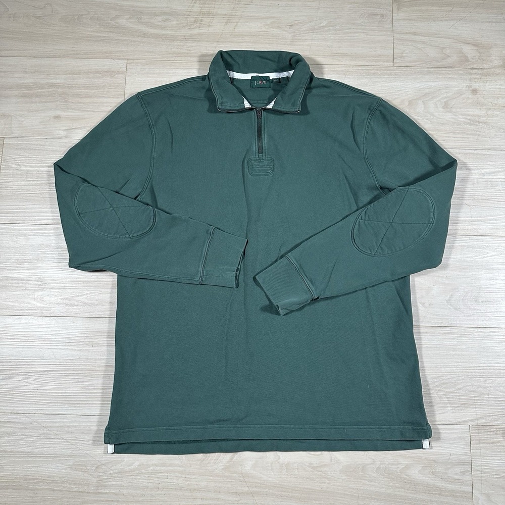 J.CREW Mens XLT Knit Sweater 1/4 Zip Elbow Patch Oarsmen Rugby Green Vintage